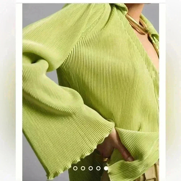 Anthropologie DOLAN women’s Lettuce-Hem Buttondown Top green sz S preloved - Picture 3 of 9